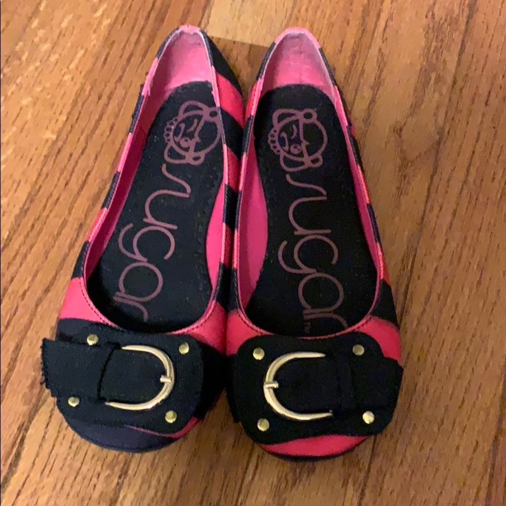 Black and Pink Striped Flats Size 6.5